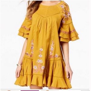 Free People Pavlo Dress Gold Embroidered Mini Dress Sz M